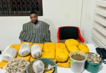 NACOC arrests suspected drug kingpin at Amasaman with 28 slabs of cannabis and other narcotics.