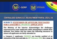 Extension of Aptitude Test dates for category C WASSCE applicants